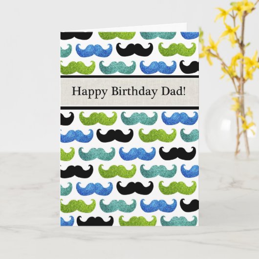 Blue Mustache pattern - Happy Birthday Dad Kaart (Gele Bloem)