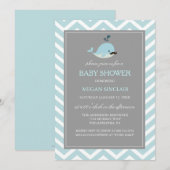 Blue Mustache Whale Boy Baby shower Kaart (Voorkant / Achterkant)