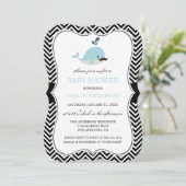 Blue Mustache Whale Chevron Boy Baby shower Kaart (Staand voorkant)