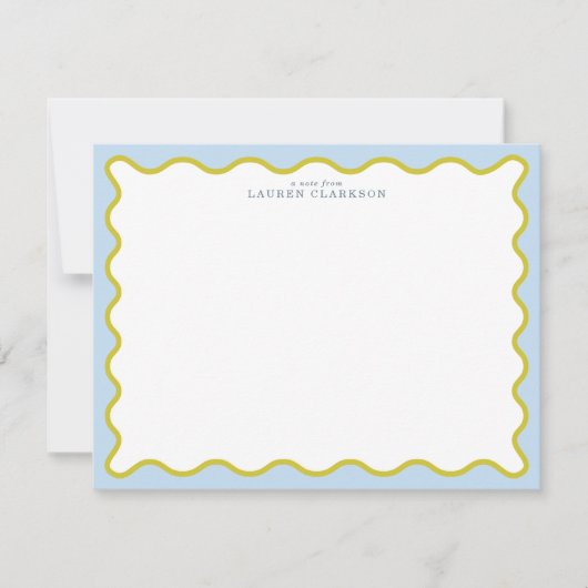 Blue & Mustard Wavy Border Note Card Kaart (Voorkant)