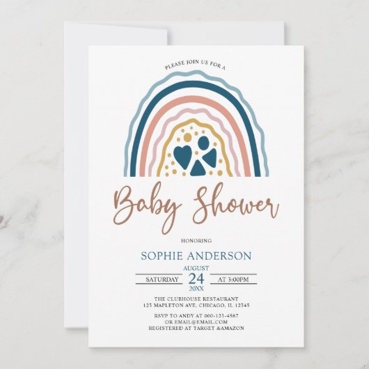 Blue Muted Tones Boho Rainbow Baby shower Kaart (Voorkant)