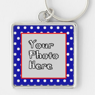 Blue n White Polka Dots Red Trim Photo Lijst Sleutelhanger