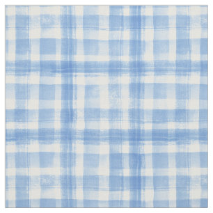 Blue n White Waterverf Gingham Checkered Pattern Stof