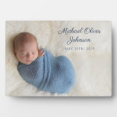 Blue Name Birth Date Script Baby Foto Fotoplaat (voorkant)