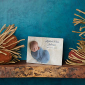 Blue Name Birth Date Script Baby Foto Fotoplaat (Zijkant)