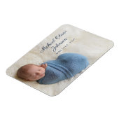 Blue Name Birth Date Script Baby Foto Magneet (Linkerzijde)