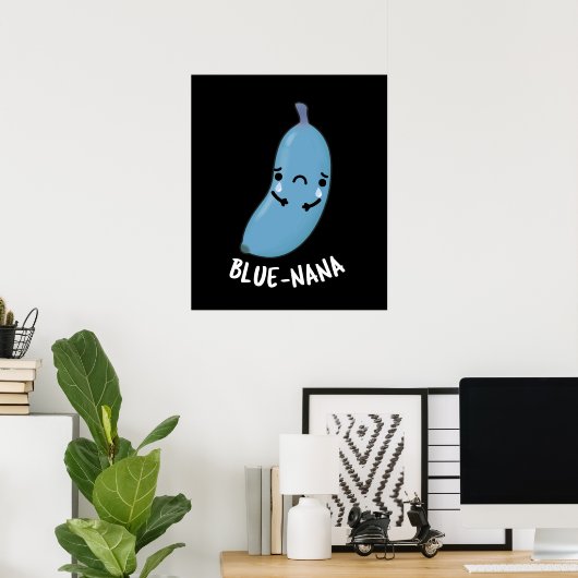 Blue-nana Funny Banana Pun Dark BG Poster (Thuiskantoor)