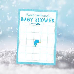 Blue Narwhal Baby shower Bingo Game Kaart