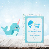 Blue Narwhal Baby shower dank u Bedankkaart