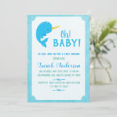 Blue Narwhal Baby shower Kaart (Staand voorkant)
