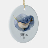 Blue Narwhal Modern Waterverf Ocean Personalized Keramisch Ornament (Rechts)