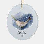 Blue Narwhal Modern Waterverf Ocean Personalized Keramisch Ornament (Links)