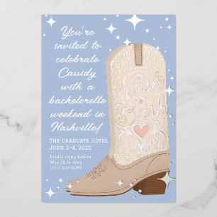 Blue Nash Bash Cowgirl Boot Bachelorette Party Folie Uitnodiging