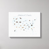 Blue National Parks Map Woodland Nursery Decor Canvas Afdruk (Voorkant)