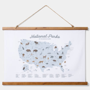 Blue National Parks Map Woodland Nursery Decor Hangend Wandkleed