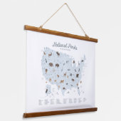 Blue National Parks Map Woodland Nursery Decor Hangend Wandkleed (Gebogen)