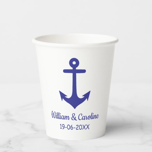 Blue Nautical Anchor Beach Destination Wedding Papieren Bekers (Voorkant)