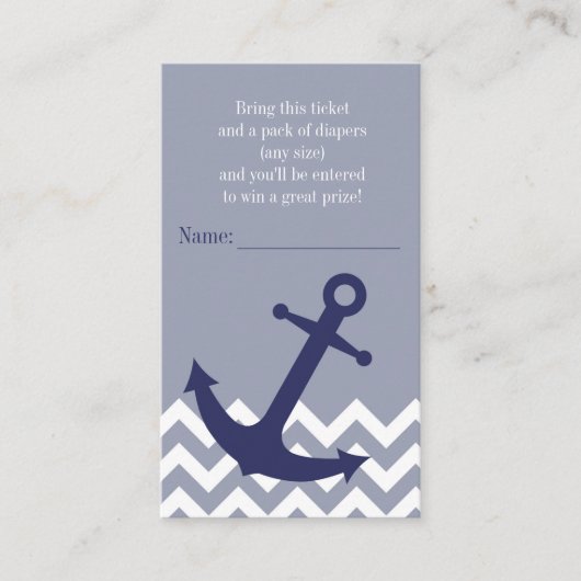 Blue Nautical Anchor Chevron Luier Raffle Ticket Informatiekaartje (Voorkant)
