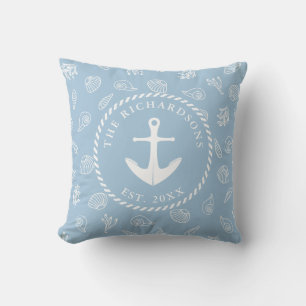 Blue Nautical Anchor Coastal Beach House Buitenkussen