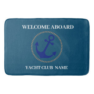 Blue Nautical Anchor-jachtopboot marina welcom Badmat