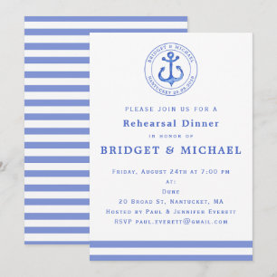 Blue Nautical Anchor Rehearsal Dinner Invitation Kaart