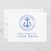 Blue Nautical Anchor | RSVP Weddenschap Uitnodiging Briefkaart (Voorkant / Achterkant)