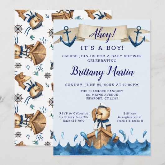 Blue Nautical Anchor Sailor Beer Baby shower Kaart (Voorkant / Achterkant)