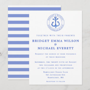 Blue Nautical Anchor Wedding Invitation Kaart