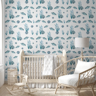 Blue Nautical Beach Kust Fish & Shells Kwekerij Behang