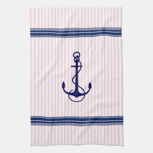 Blue Nautical Boat Anchor Stripes Accent Theedoek (Verticaal)