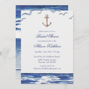 Blue Nautical Coastal Zee Bridal Shower Invitation Kaart