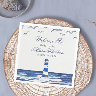 Blue Nautical Coastal Zee Vrijgezellenfeest Servet