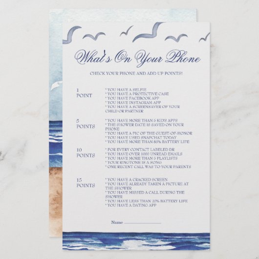 Blue Nautical Coastal Zee Wat staat er op het tele (Voorkant / Achterkant)