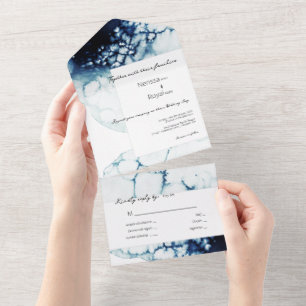 Blue Nautical Destination Wedding All In One Uitnodiging