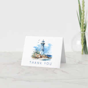 Blue Nautical Lighthouse Baby shower Bedankkaart