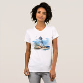 Blue Nautical Lighthouse Waterverf Dames T-shirt (Voorkant volledig)