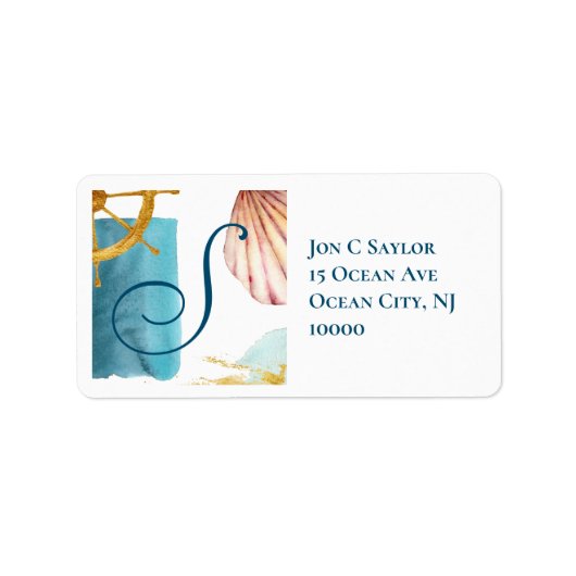 Blue Nautical Monogram Etiket (Voorkant)