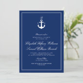Blue Nautical Monogram Rehearsal Dinner Invite Kaart (Staand voorkant)