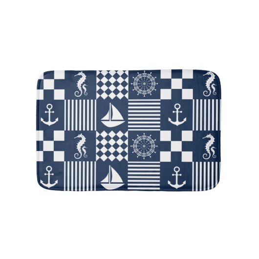 Blue Nautical Pattern Badmat (Voorkant)
