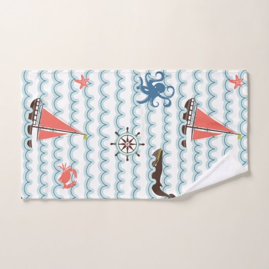 Blue Nautical Scene Pattern Kinder handdoekset Bad Handdoek (Handdoek)