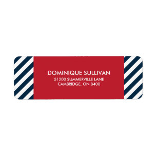 Blue Nautical Stripes Red Wedding Address Label