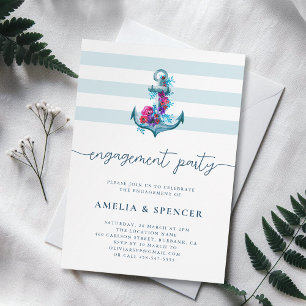 Blue Nautical Waterverf Anchor Engagement Party Kaart