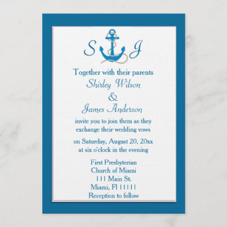 Blue Nautical Wedding Invitation Kaart