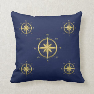 Blue Nautical Wedding Kussens Gold Compass
