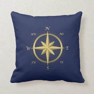 Blue Nautical Wedding Kussens Gold Compass