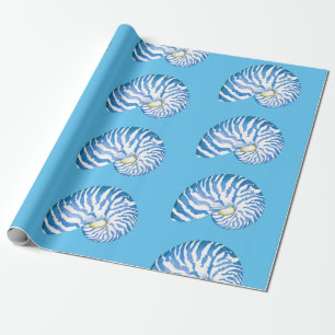 Blue Nautilus Shell Pattern Cadeaupapier