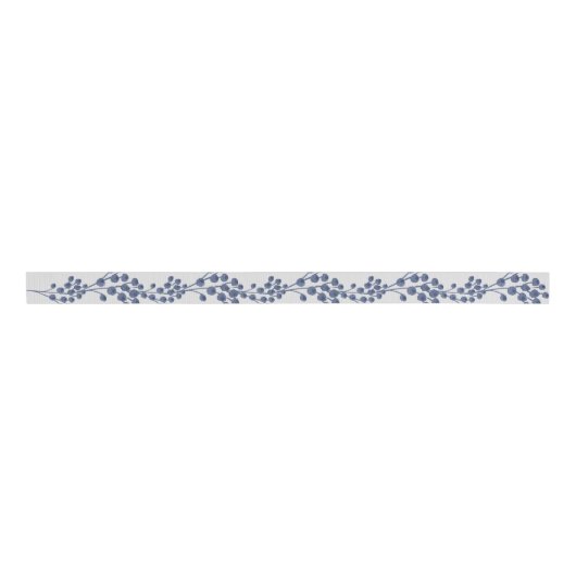 Blue Navy Botanical Grosgrain Lint (Voorkant)