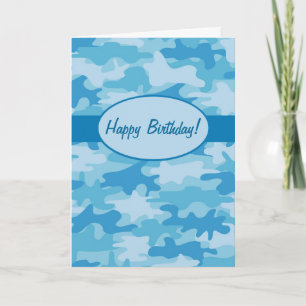 Blue Navy Camouflage Happy Birthday Custom Kaart