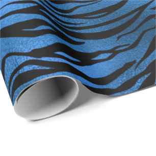 Blue Navy Cobalt Black Metallic Tiger Animal Fur Cadeaupapier
