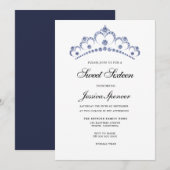 Blue & Navy Diamond Tiara Sweet 16 Party Invite Kaart (Voorkant / Achterkant)